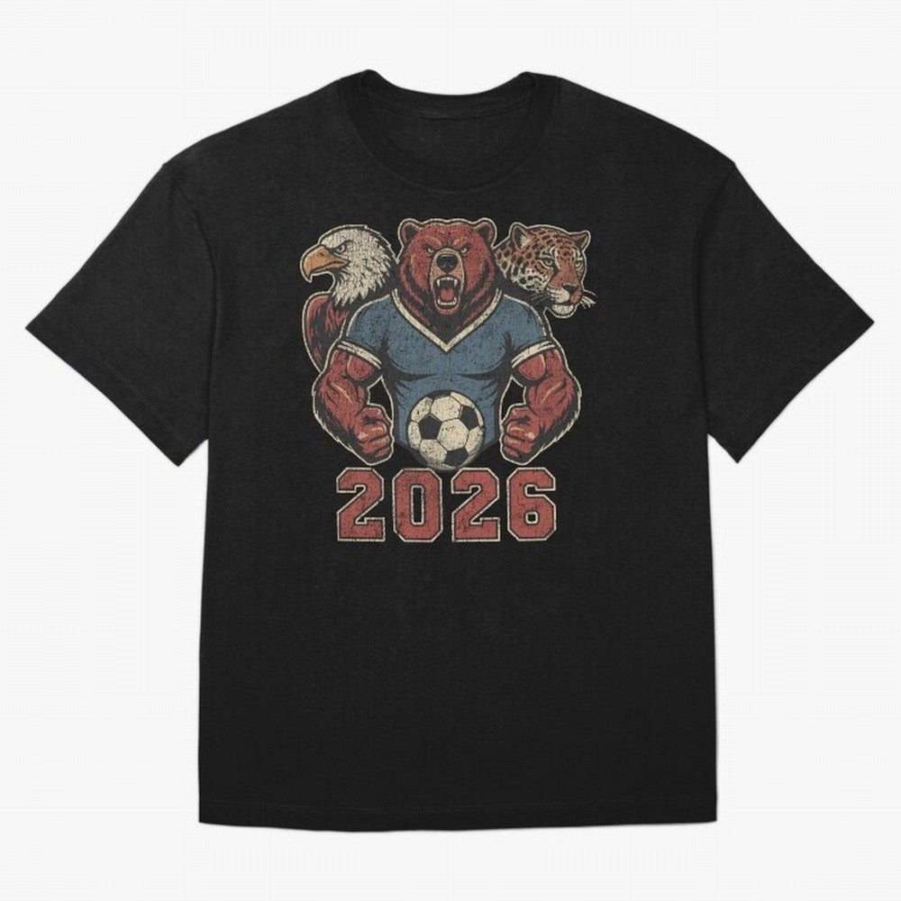 World Cup 2026 Host Mascots | USA Canada Mexico Soccer Classic T-Shirt Embrace Global Football Passion for FIFA World Cup 2026, Capturing Mbappe and Neymar, Brazil, Portugal and Argentina, Retro Football Energy, Iconic Rivalries, Trophy Chase Drama
