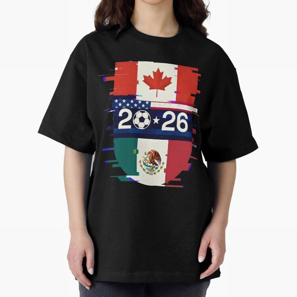 Glitched United 2026 - North America Emblem Cup Classic T-Shirt Celebrate National Team Dreams in the FIFA World Cup 2026 USA Canada Mexico Journey through Neymar, Haaland and Cristiano Ronaldo Highlights, Argentina Pride, Football Passion,