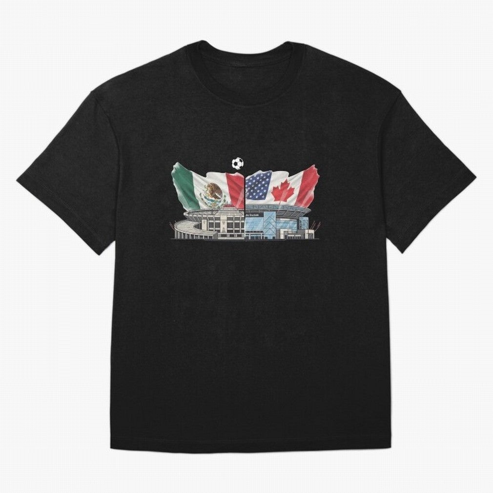 2026 World Cup Opening & Final ¨C Azteca Stadium Mexico & MetLife Stadium USA ¨C Football Design with Mexican, Canadian & US Flags Classic T-Shirt Unlock Match Day Hype around FIFA World Cup 2026 Group Stage, Messi, Neymar and Mbappe, Argentina and