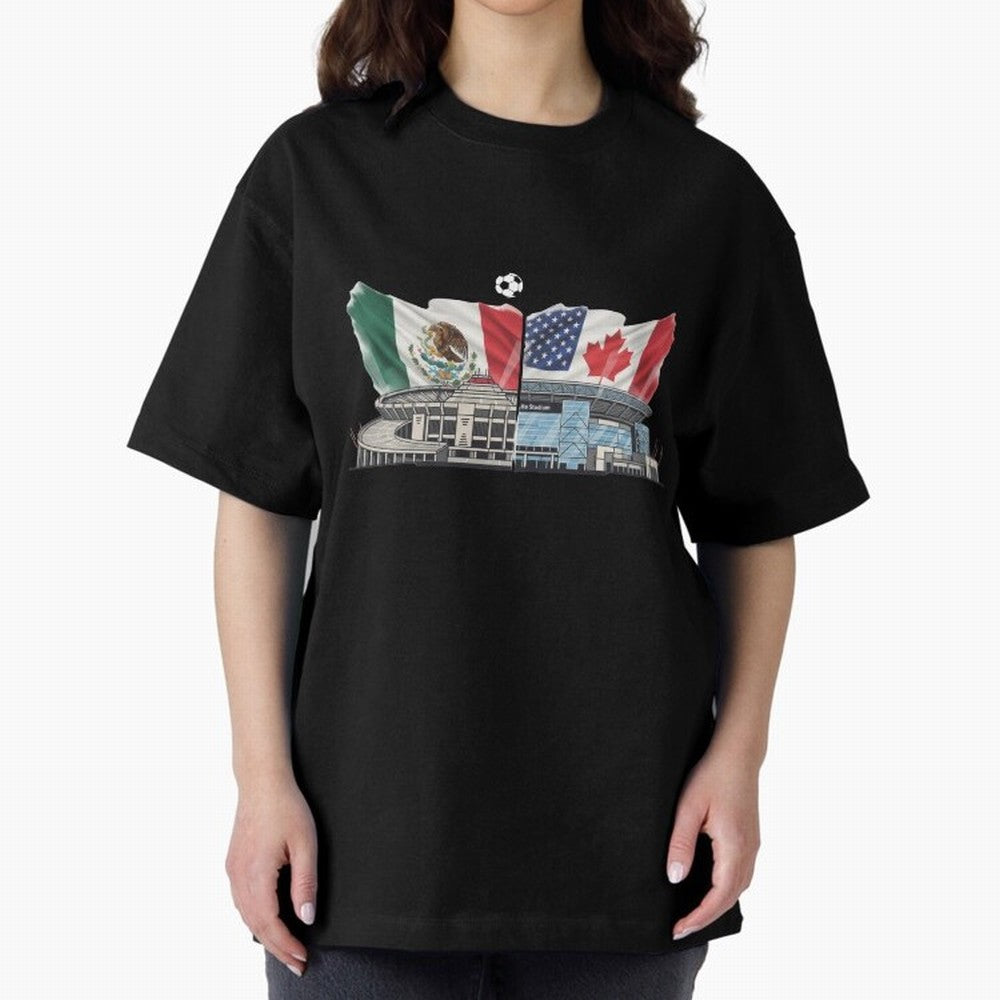 2026 World Cup Opening & Final ¨C Azteca Stadium Mexico & MetLife Stadium USA ¨C Football Design with Mexican, Canadian & US Flags Classic T-Shirt Unlock Match Day Hype around FIFA World Cup 2026 Group Stage, Messi, Neymar and Mbappe, Argentina and