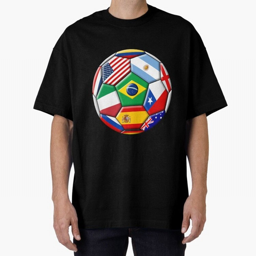Soccer with various flags Classic T-Shirt Carry the Dream of FIFA World Cup 2026 USA Canada Mexico for Fans of Messi, CR7 and Mbappe and Spain and Netherlands, Bringing Soccer Culture, Superstar Moments, National Team Dreams and Competitive Fire;