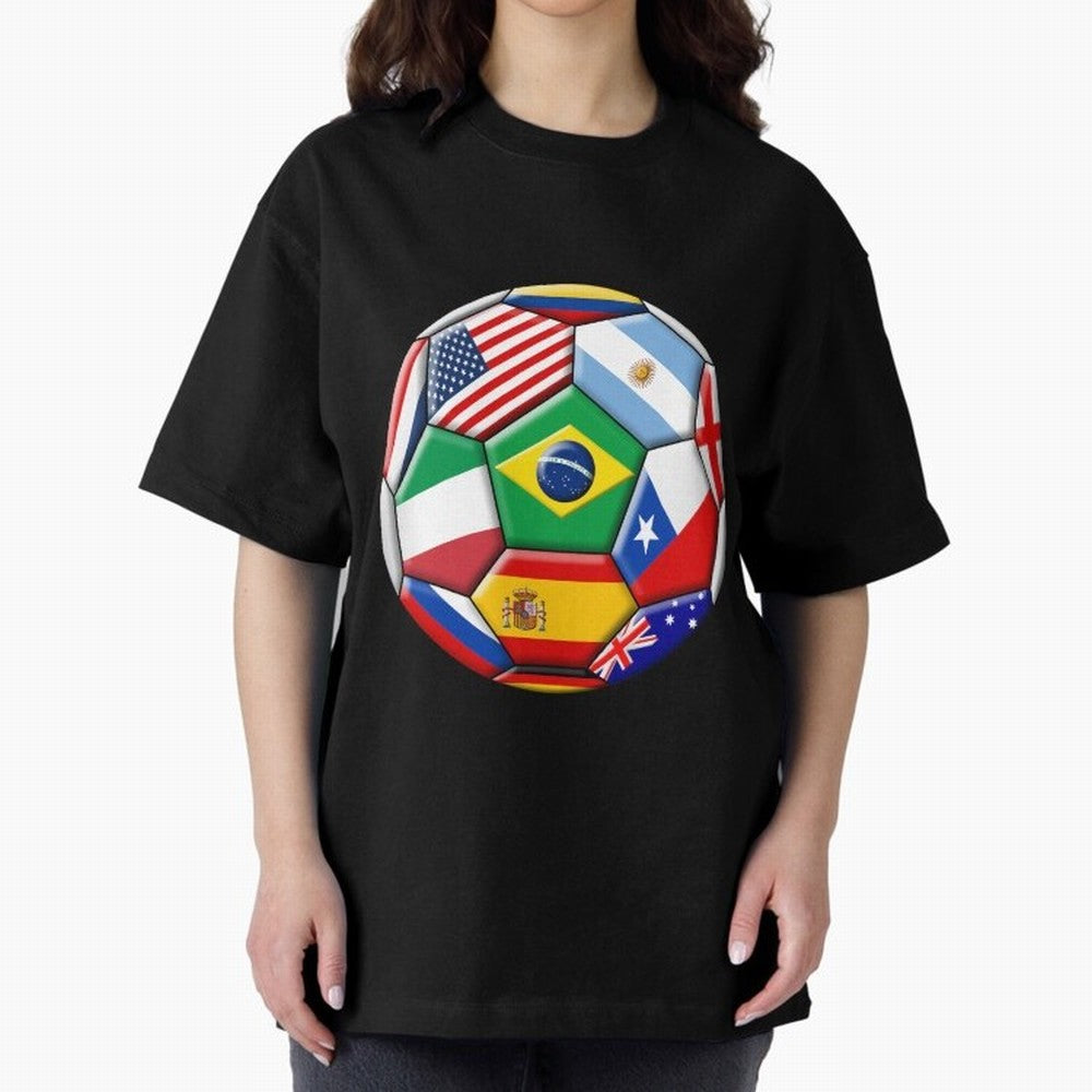 Soccer with various flags Classic T-Shirt Carry the Dream of FIFA World Cup 2026 USA Canada Mexico for Fans of Messi, CR7 and Mbappe and Spain and Netherlands, Bringing Soccer Culture, Superstar Moments, National Team Dreams and Competitive Fire;