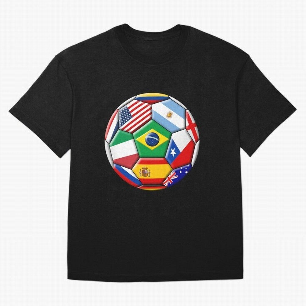 Soccer with various flags Classic T-Shirt Carry the Dream of FIFA World Cup 2026 USA Canada Mexico for Fans of Messi, CR7 and Mbappe and Spain and Netherlands, Bringing Soccer Culture, Superstar Moments, National Team Dreams and Competitive Fire;