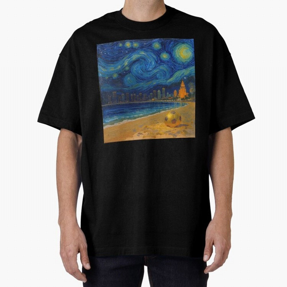 Golden Miami Starry Night Beach Soccer Fine Art Print Impasto Oil Painting Classic T-Shirt Bring a Vintage Feel to FIFA World Cup 2026 Group Stage Centered on Mbappe, Spain Energy, Sports Nostalgia, International Competition, Famous Players and
