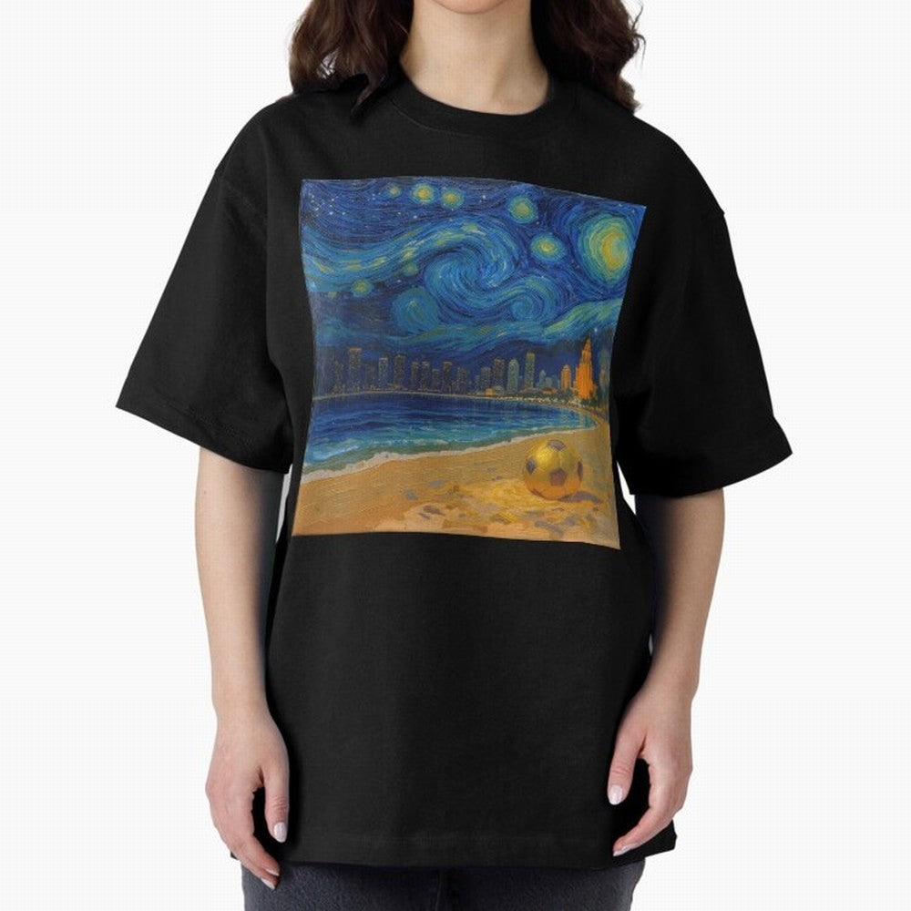 Golden Miami Starry Night Beach Soccer Fine Art Print Impasto Oil Painting Classic T-Shirt Bring a Vintage Feel to FIFA World Cup 2026 Group Stage Centered on Mbappe, Spain Energy, Sports Nostalgia, International Competition, Famous Players and