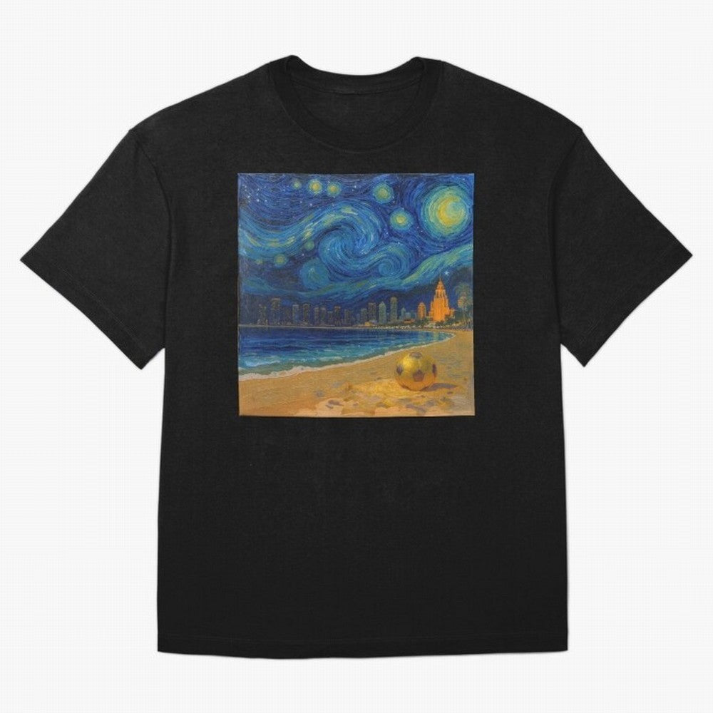 Golden Miami Starry Night Beach Soccer Fine Art Print Impasto Oil Painting Classic T-Shirt Bring a Vintage Feel to FIFA World Cup 2026 Group Stage Centered on Mbappe, Spain Energy, Sports Nostalgia, International Competition, Famous Players and