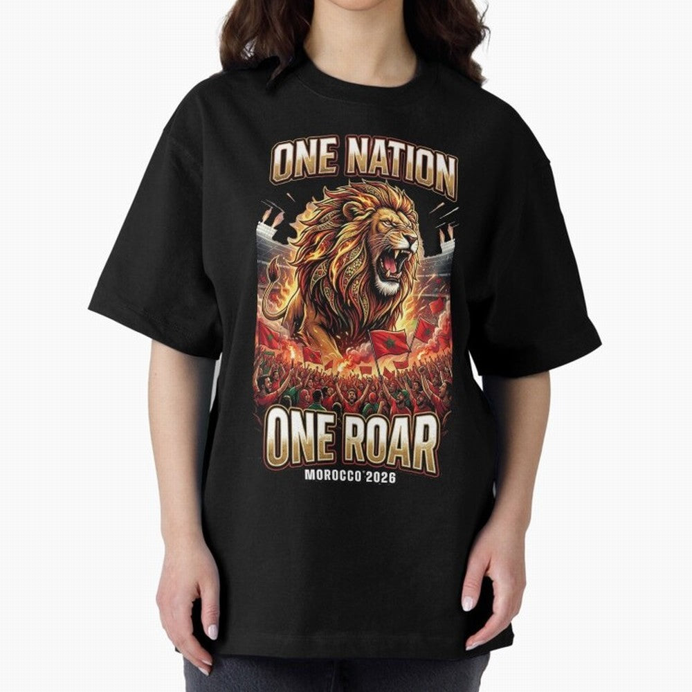 Morocco Football Fan - One Roar One Nation Classic T-Shirt Celebrate Classic Football Spirit in FIFA World Cup 2026 for Fans of Neymar and Spain, Bringing Tournament Hype, Historic Matchups, Family Viewing Parties and Global Sports Pride; Perfect