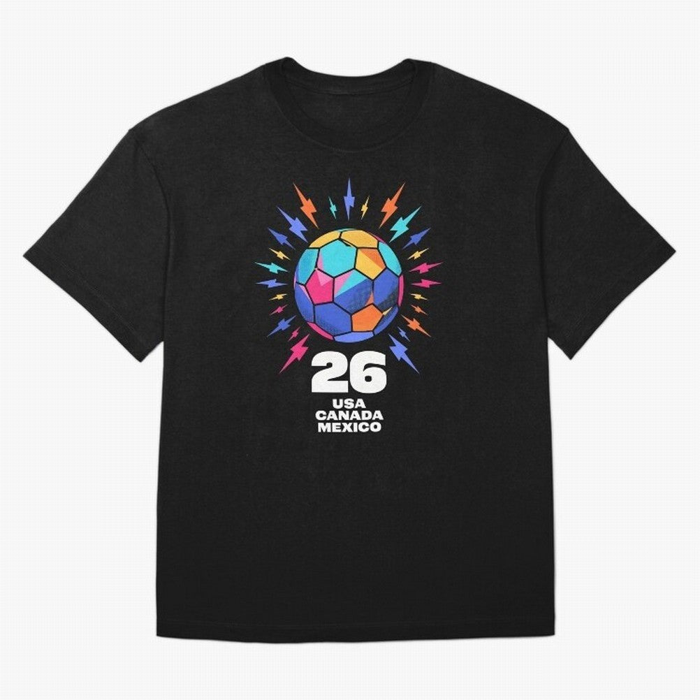2026 Colorful Soccer Ball USA Canada Mexico 26 Classic T-Shirt Mark FIFA World Cup 2026 USA Canada Mexico Driven by Mbappe and Neymar, France Energy, Global Supporter Spirit, Legendary Goals, National Colors and Tournament Celebration; Ideal for
