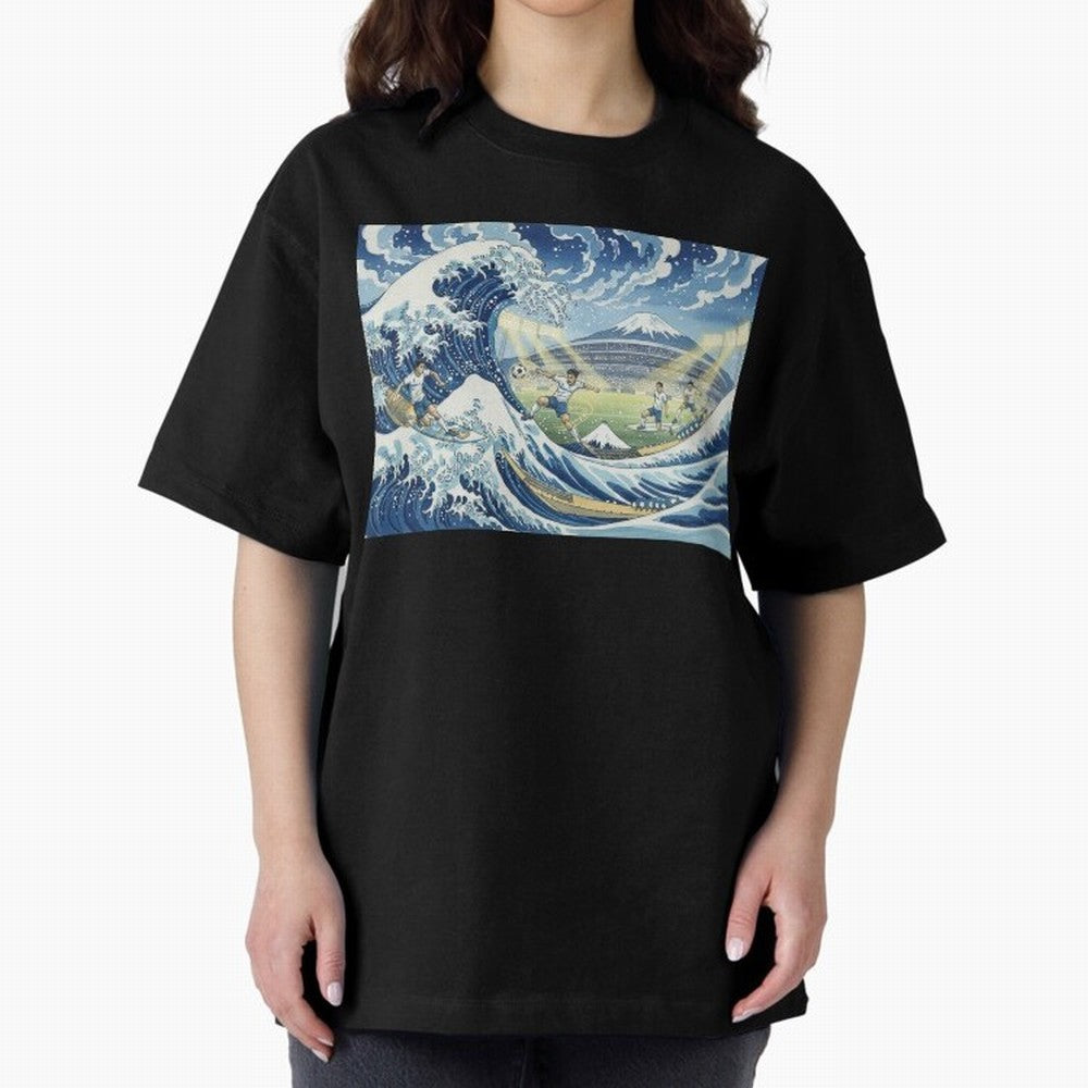 Soccer Players in Hokusai Waves Japan Classic T-Shirt Represent FIFA World Cup 2026 Built around Messi, Neymar and Mbappe, Portugal, Spain and Germany Energy, Match Day Excitement, Supporter Culture, Golden Goals and Global Football Passion; Ideal