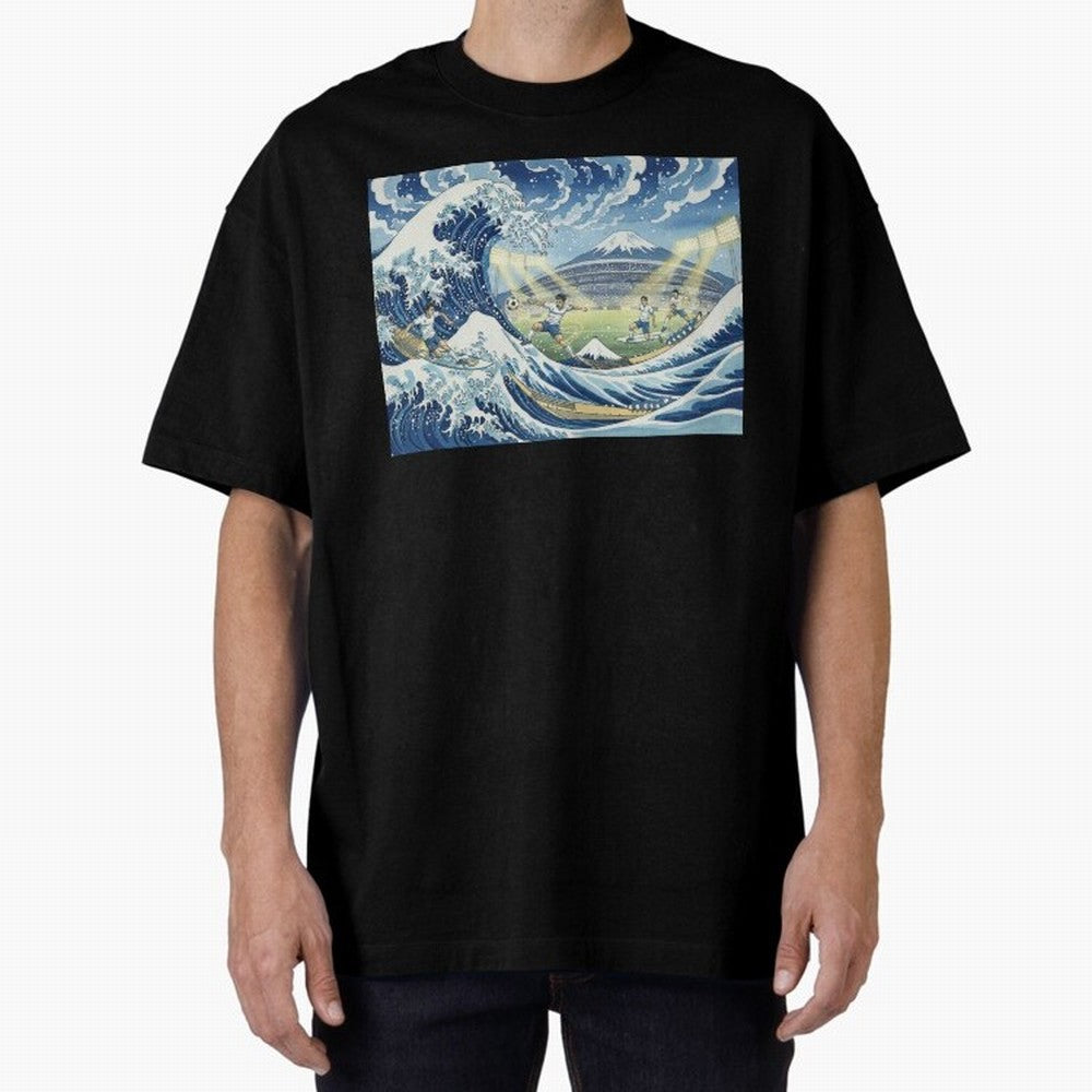 Soccer Players in Hokusai Waves Japan Classic T-Shirt Represent FIFA World Cup 2026 Built around Messi, Neymar and Mbappe, Portugal, Spain and Germany Energy, Match Day Excitement, Supporter Culture, Golden Goals and Global Football Passion; Ideal