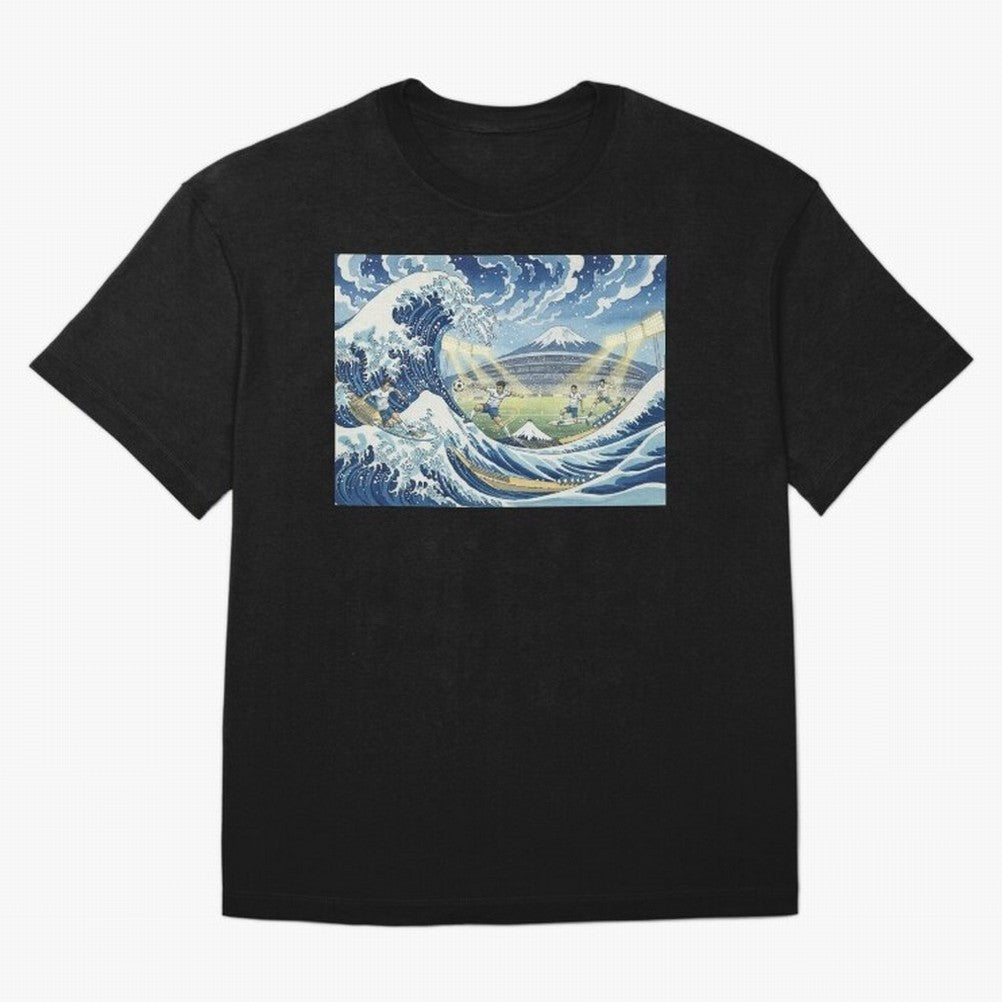 Soccer Players in Hokusai Waves Japan Classic T-Shirt Represent FIFA World Cup 2026 Built around Messi, Neymar and Mbappe, Portugal, Spain and Germany Energy, Match Day Excitement, Supporter Culture, Golden Goals and Global Football Passion; Ideal