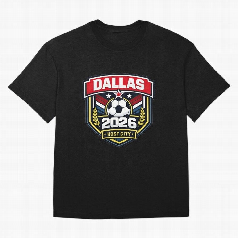 Dallas 2026 Host City Emblem with Laurel Classic T-Shirt Celebrate Football Heritage in FIFA World Cup 2026 Centered on Messi and Cristiano Ronaldo, Argentina, France and Brazil Energy, Football Passion, Legendary Performances, Festival Vibes and