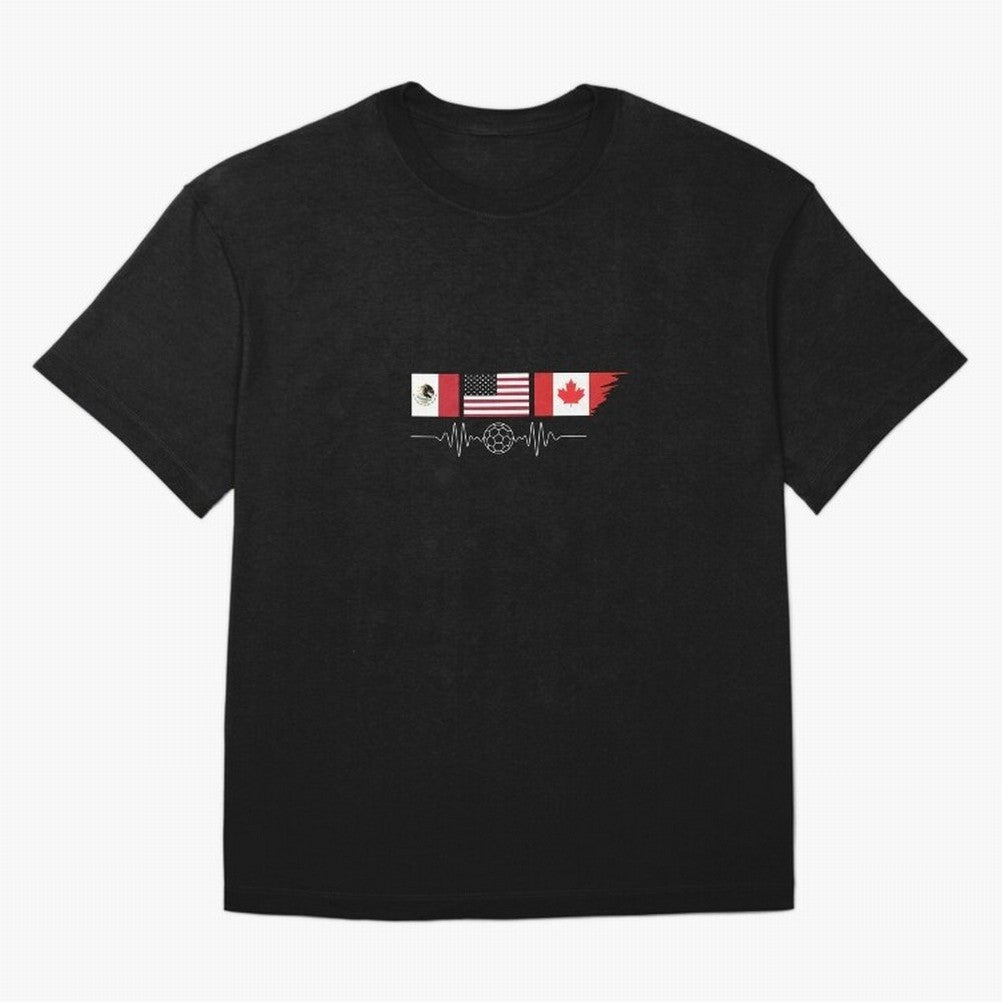 North America Soccer Heartbeat Flags 2026 Cup T-Shirt_82794888 Classic T-Shirt Treasure FIFA World Cup 2026 Group Stage Highlighting Haaland and Mbappe, Portugal, Spain and Germany Energy, Fan Favorite Moments, National Team Passion, Big Match