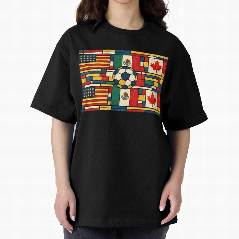 North American Football Flags World Cup Inspired Classic T-Shirt Bring a Vintage Feel to Global Football Passion for FIFA World Cup 2026 Group Stage, Featuring Mbappe and Neymar, Brazil, Fan Favorite Moments, National Team Passion, Big Match Drama