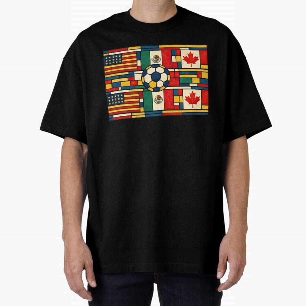 North American Football Flags World Cup Inspired Classic T-Shirt Bring a Vintage Feel to Global Football Passion for FIFA World Cup 2026 Group Stage, Featuring Mbappe and Neymar, Brazil, Fan Favorite Moments, National Team Passion, Big Match Drama
