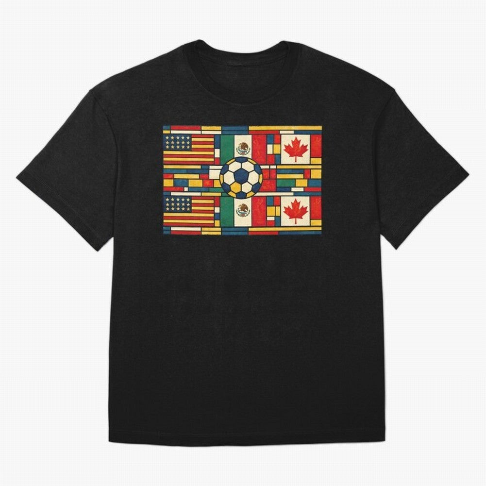 North American Football Flags World Cup Inspired Classic T-Shirt Bring a Vintage Feel to Global Football Passion for FIFA World Cup 2026 Group Stage, Featuring Mbappe and Neymar, Brazil, Fan Favorite Moments, National Team Passion, Big Match Drama