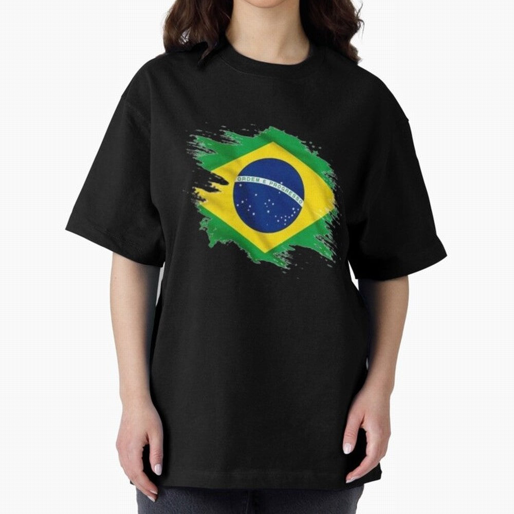 Brazil Flag Artistic Brush Stroke - Modern Flag Design T-Shirt Classic T-Shirt Feel the Trophy Chase of FIFA World Cup 2026 Spirit, Centered on Brazil, Portugal and Argentina, Neymar, Stadium Memories, Football Loyalty, International Chants and