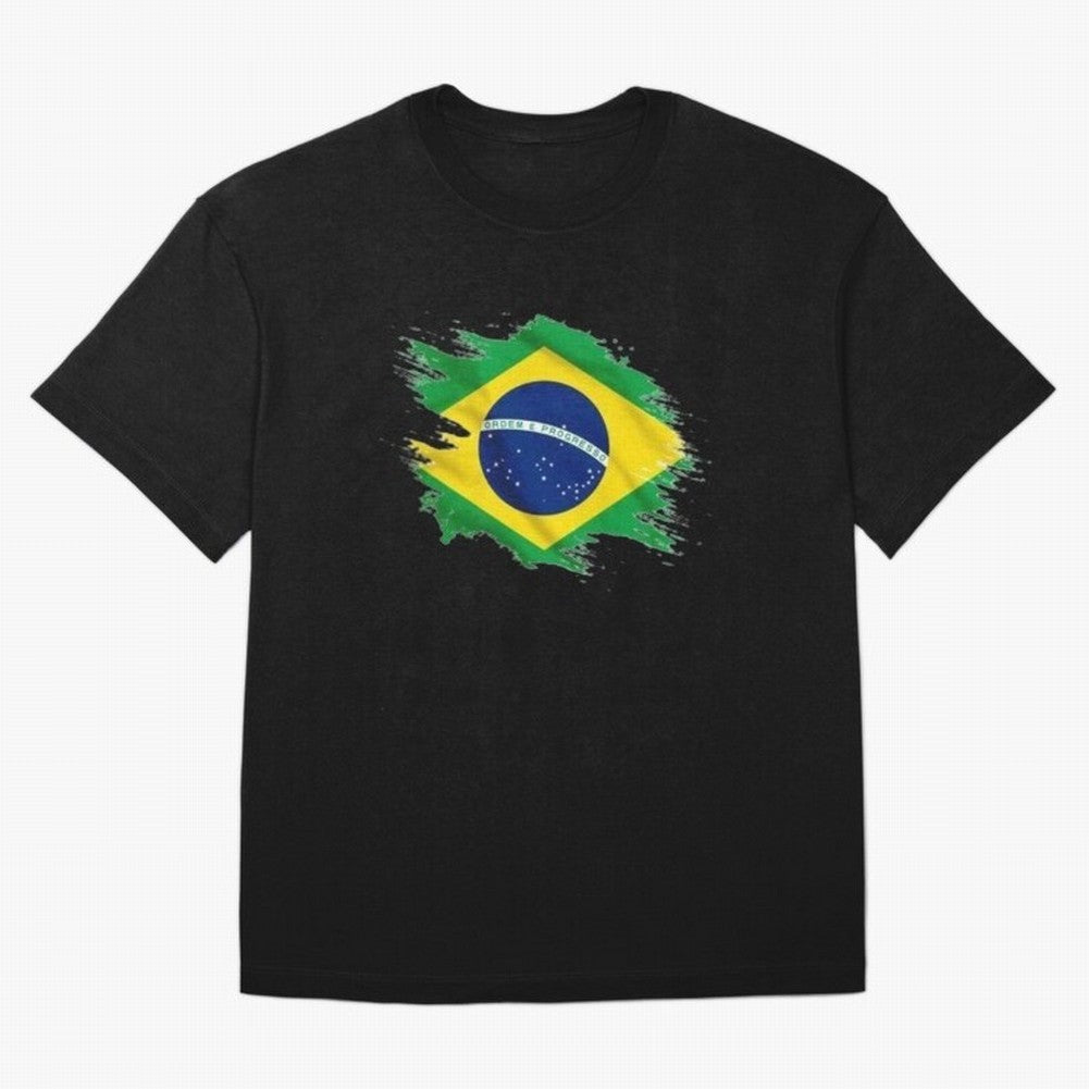 Brazil Flag Artistic Brush Stroke - Modern Flag Design T-Shirt Classic T-Shirt Feel the Trophy Chase of FIFA World Cup 2026 Spirit, Centered on Brazil, Portugal and Argentina, Neymar, Stadium Memories, Football Loyalty, International Chants and