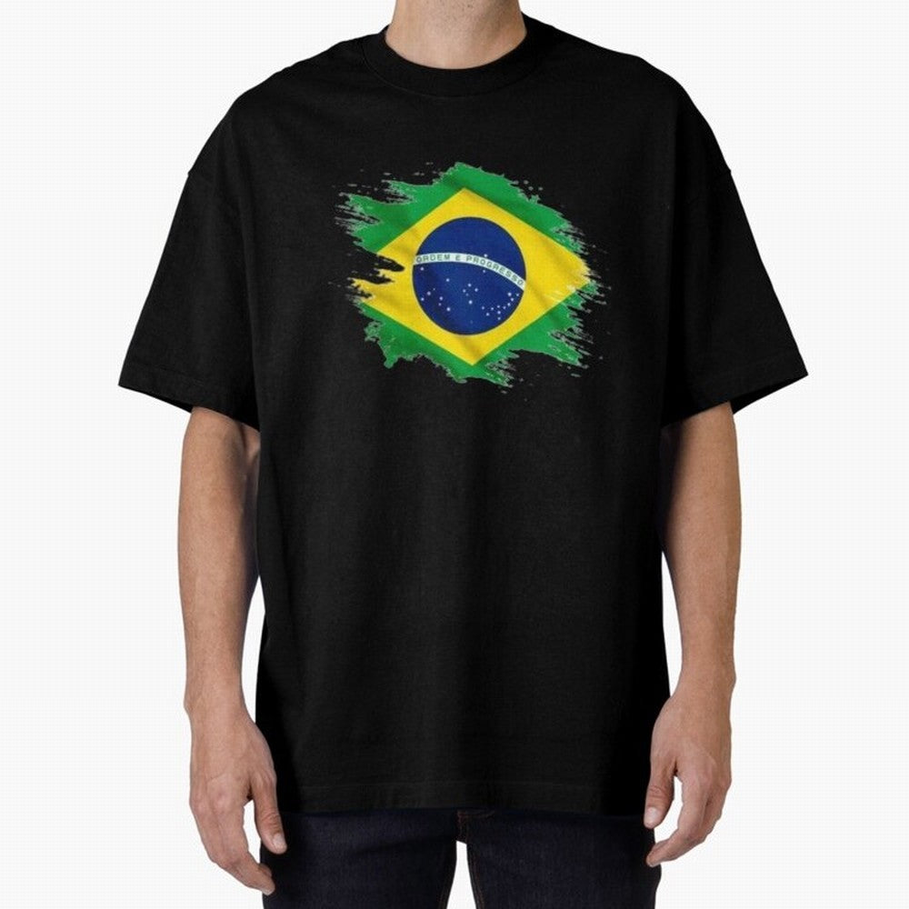 Brazil Flag Artistic Brush Stroke - Modern Flag Design T-Shirt Classic T-Shirt Feel the Trophy Chase of FIFA World Cup 2026 Spirit, Centered on Brazil, Portugal and Argentina, Neymar, Stadium Memories, Football Loyalty, International Chants and