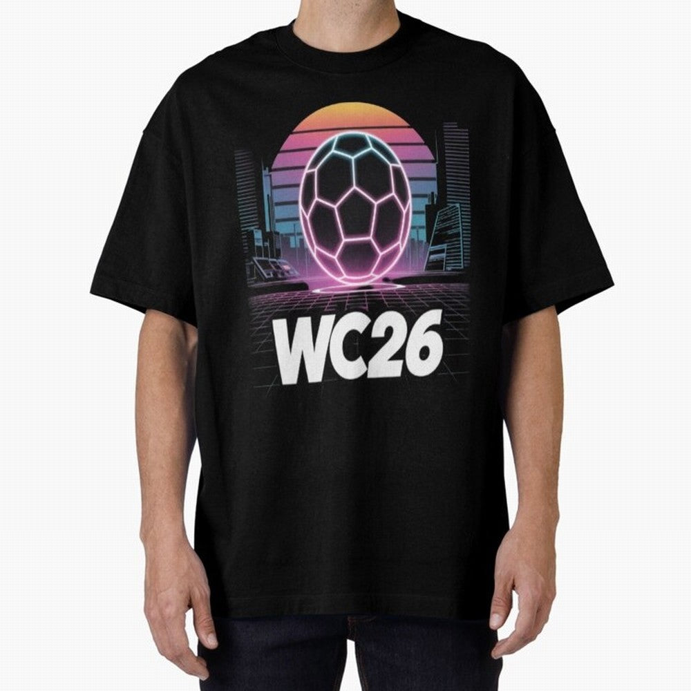 Retrofuturistic World Cup 2026 ¡ª Retro Sci-Fi Football Poster Classic T-Shirt Make Memories around FIFA World Cup 2026 Group Stage for Fans of Messi and Cristiano Ronaldo and Argentina, France and Brazil, Bringing Football Festival Excitement,
