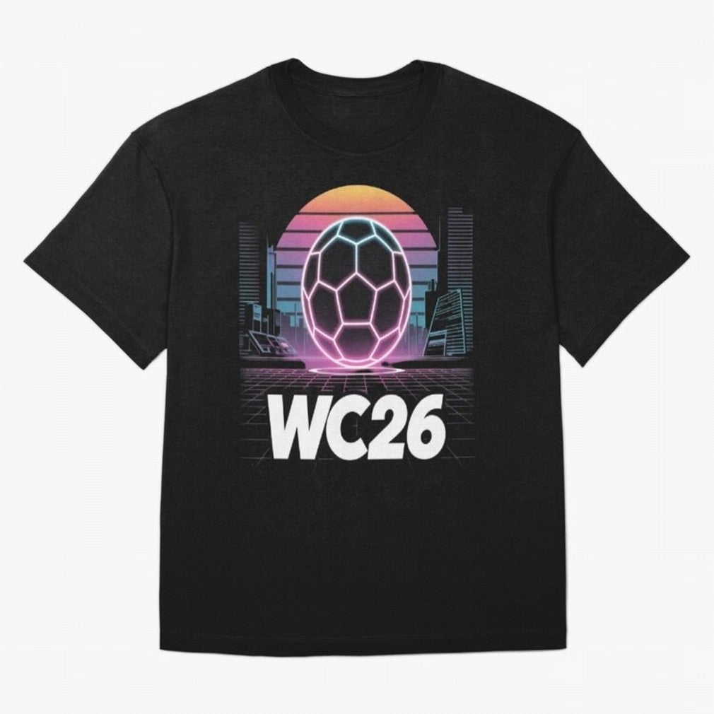 Retrofuturistic World Cup 2026 ¡ª Retro Sci-Fi Football Poster Classic T-Shirt Make Memories around FIFA World Cup 2026 Group Stage for Fans of Messi and Cristiano Ronaldo and Argentina, France and Brazil, Bringing Football Festival Excitement,