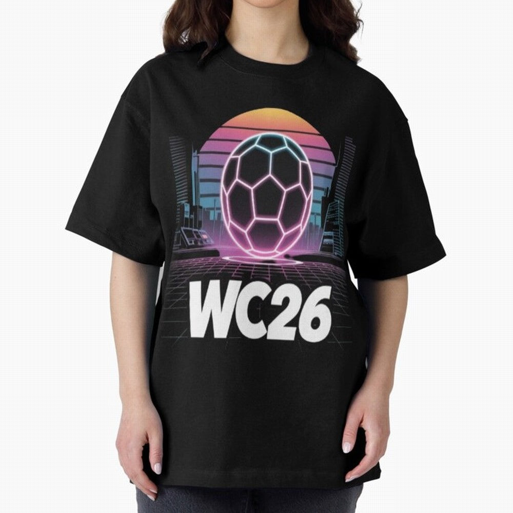 Retrofuturistic World Cup 2026 ¡ª Retro Sci-Fi Football Poster Classic T-Shirt Make Memories around FIFA World Cup 2026 Group Stage for Fans of Messi and Cristiano Ronaldo and Argentina, France and Brazil, Bringing Football Festival Excitement,