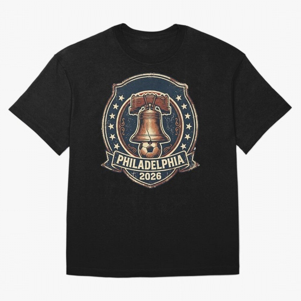 Philadelphia 2026 World Cup Host City Vintage Football Badge ¡ª Liberty Bell Soccer Crest Classic T-Shirt Share the Excitement of Global Football Passion for FIFA World Cup 2026, Celebrating Mbappe, Brazil, Portugal and Argentina, Soccer Culture,