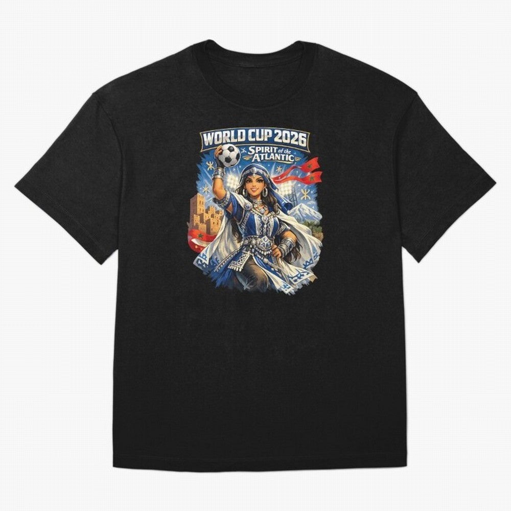 Moroccan Women World Cup 2026 Atlantic Spirit Classic T-Shirt Embrace Match Day Hype around FIFA World Cup 2026 Group Stage, Messi, Neymar and Mbappe, Spain, Classic Soccer Heritage, Championship Pressure, Fan Loyalty and International Pride; Ideal
