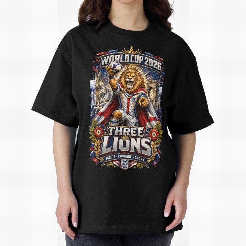 Three Lions World Cup 2026 Classic T-Shirt Honor Champions and Dreams in FIFA World Cup 2026 USA Canada Mexico Connected to Messi and Cristiano Ronaldo, Argentina and Brazil Energy, Championship Spirit, Famous Goals, Roaring Crowds and