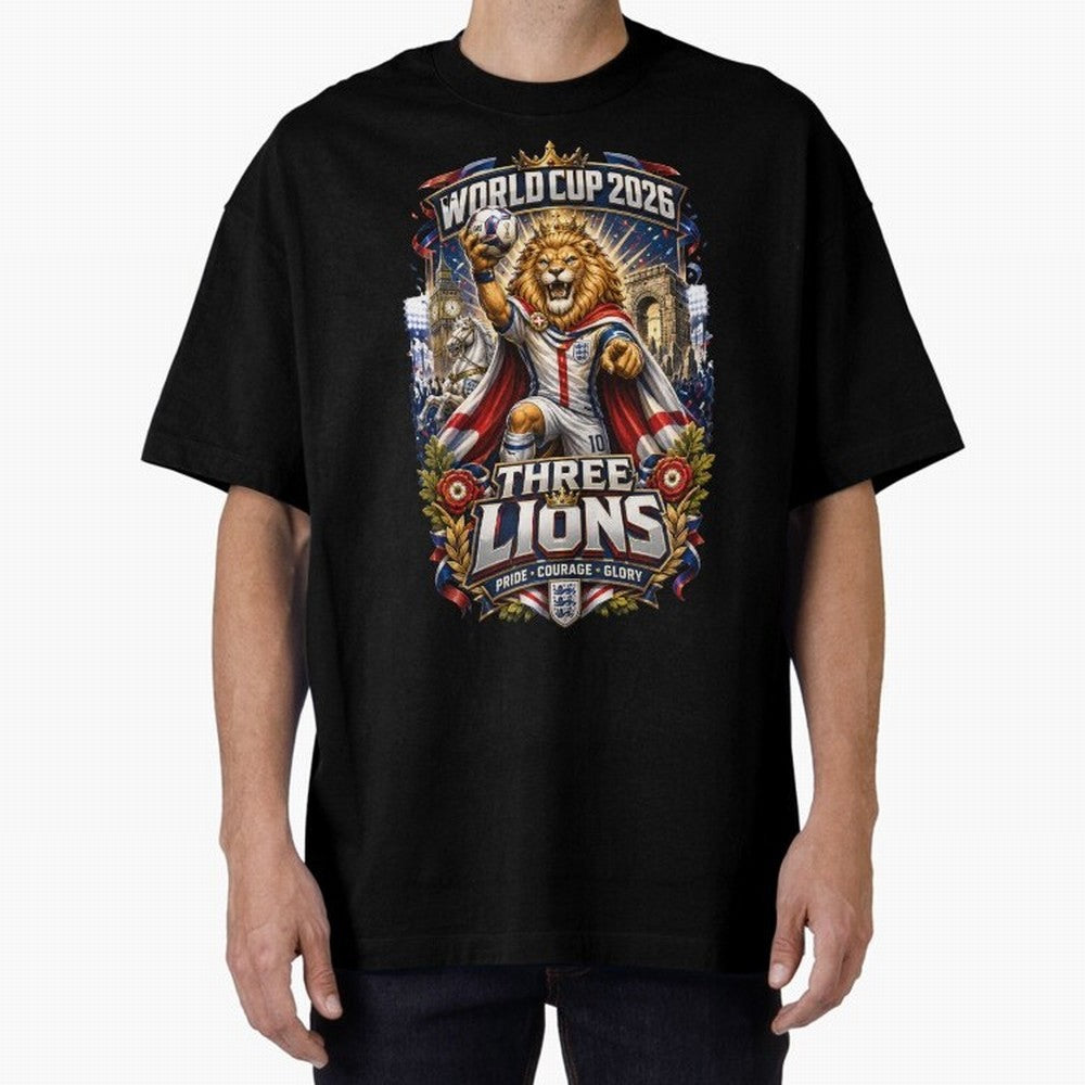 Three Lions World Cup 2026 Classic T-Shirt Honor Champions and Dreams in FIFA World Cup 2026 USA Canada Mexico Connected to Messi and Cristiano Ronaldo, Argentina and Brazil Energy, Championship Spirit, Famous Goals, Roaring Crowds and