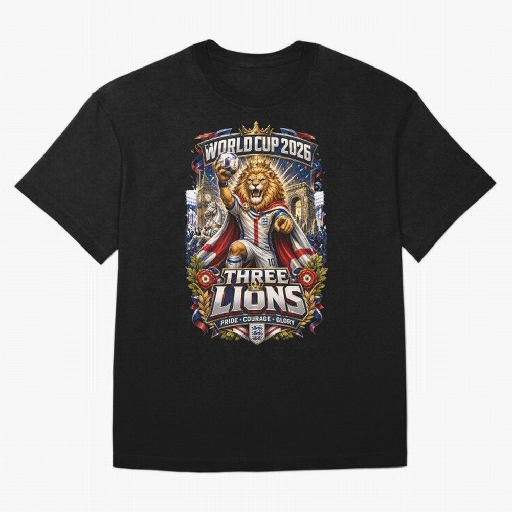 Three Lions World Cup 2026 Classic T-Shirt Honor Champions and Dreams in FIFA World Cup 2026 USA Canada Mexico Connected to Messi and Cristiano Ronaldo, Argentina and Brazil Energy, Championship Spirit, Famous Goals, Roaring Crowds and