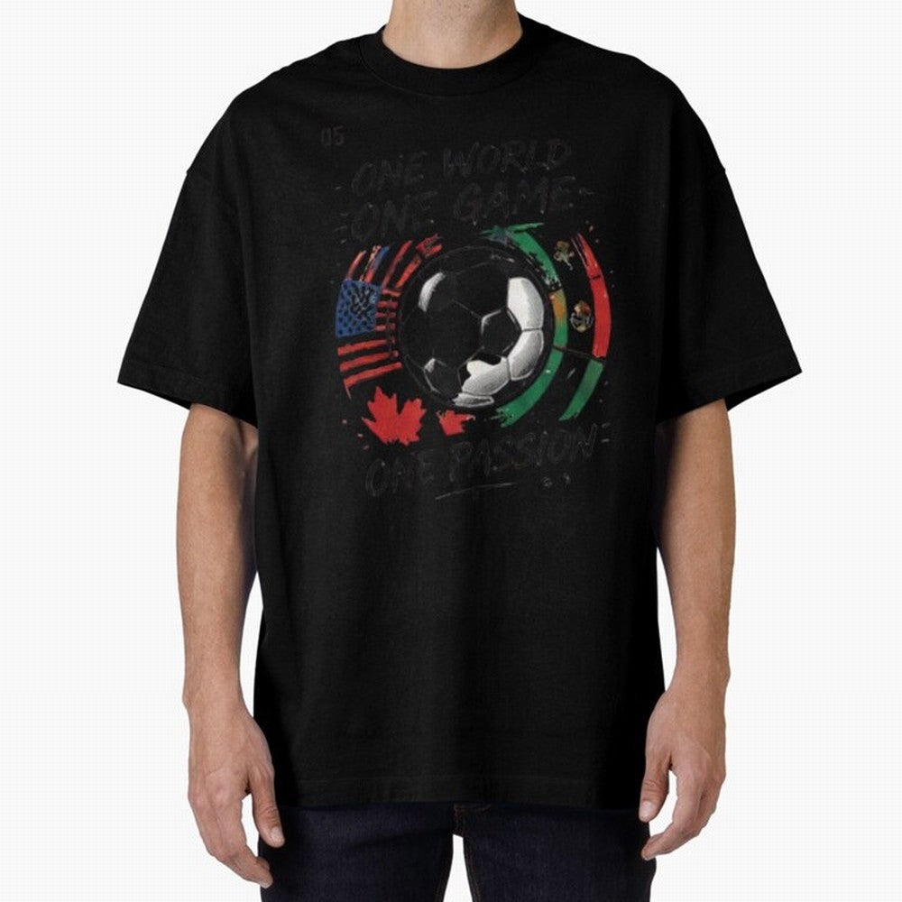 One World One Game Football Graphic Tee Classic T-Shirt Turn Up for FIFA World Cup 2026 Group Stage Highlighting Messi and Cristiano Ronaldo, Brazil Energy, Sports Nostalgia, International Competition, Famous Players and Unforgettable Victories;