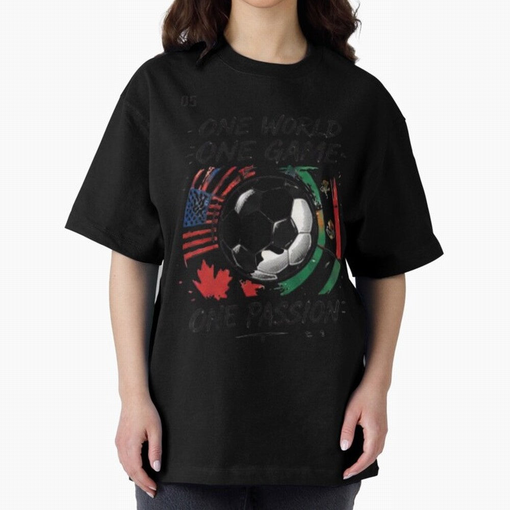 One World One Game Football Graphic Tee Classic T-Shirt Turn Up for FIFA World Cup 2026 Group Stage Highlighting Messi and Cristiano Ronaldo, Brazil Energy, Sports Nostalgia, International Competition, Famous Players and Unforgettable Victories;