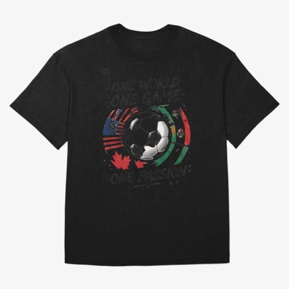One World One Game Football Graphic Tee Classic T-Shirt Turn Up for FIFA World Cup 2026 Group Stage Highlighting Messi and Cristiano Ronaldo, Brazil Energy, Sports Nostalgia, International Competition, Famous Players and Unforgettable Victories;