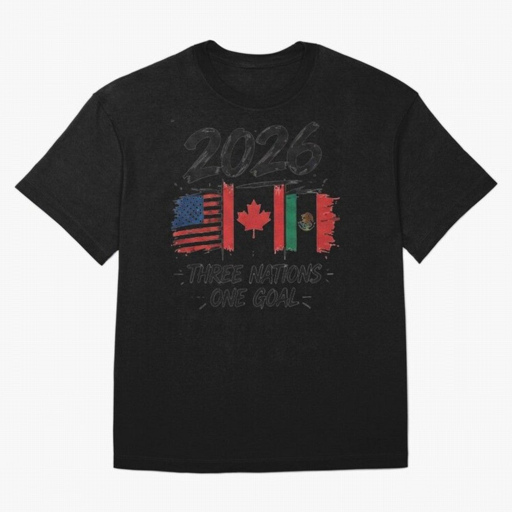 2026 Three Nations One Goal Football Tee Classic T-Shirt Relive Global Football Passion for FIFA World Cup 2026, Filled with Mbappe, Germany, Retro Football Energy, Iconic Rivalries, Trophy Chase Drama and Stadium Atmosphere; Great for Watch