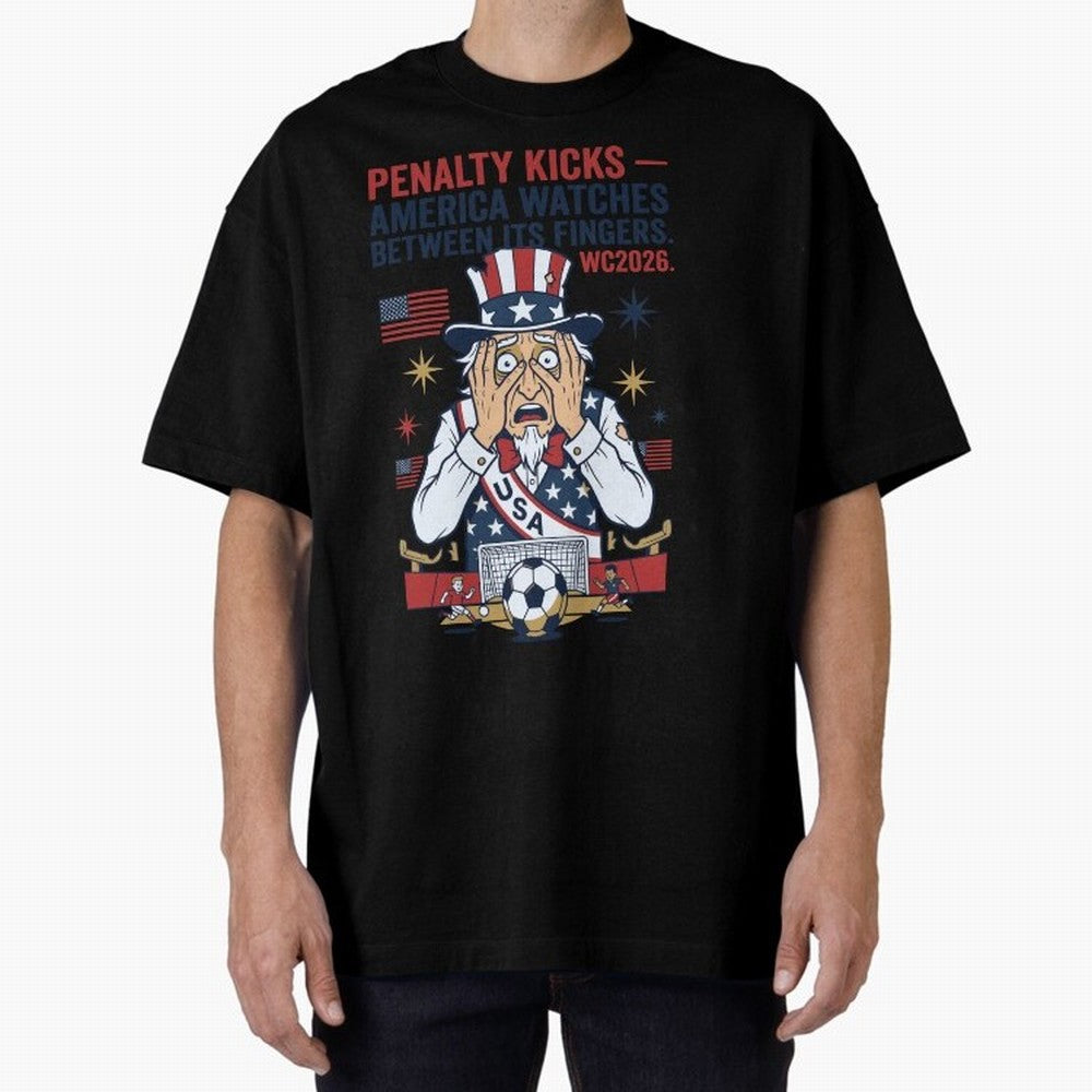 Penalty Kicks ¡ª America Watches Between Its Fingers V1 Classic T-Shirt Stand with FIFA World Cup 2026 USA Canada Mexico Driven by Mbappe, England and Germany Energy, Worldwide Fan Energy, Dramatic Goals, Stadium Lights and Championship