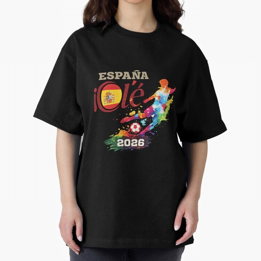 Spain Ol¨¦ 2026 Colorful Watercolor Football Graphic Classic T-Shirt Celebrate the Next Chapter of Global Football Passion for FIFA World Cup 2026 Group Stage, Highlighting Cristiano Ronaldo, Haaland and CR7, Argentina, Stadium Chants, National
