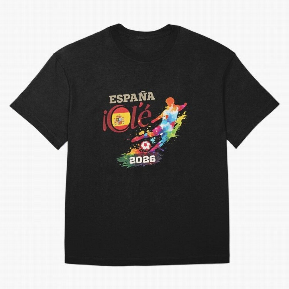 Spain Ol¨¦ 2026 Colorful Watercolor Football Graphic Classic T-Shirt Celebrate the Next Chapter of Global Football Passion for FIFA World Cup 2026 Group Stage, Highlighting Cristiano Ronaldo, Haaland and CR7, Argentina, Stadium Chants, National