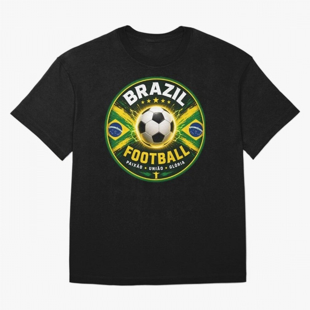 Elegant Brazil Football Emblem Classic T-Shirt Show Love for Legendary Goals in FIFA World Cup 2026 Highlighting Neymar, England Energy, Football Festival Excitement, Trophy Ambitions, Country Rivalries and Star Player Buzz; Made for Collectors Who