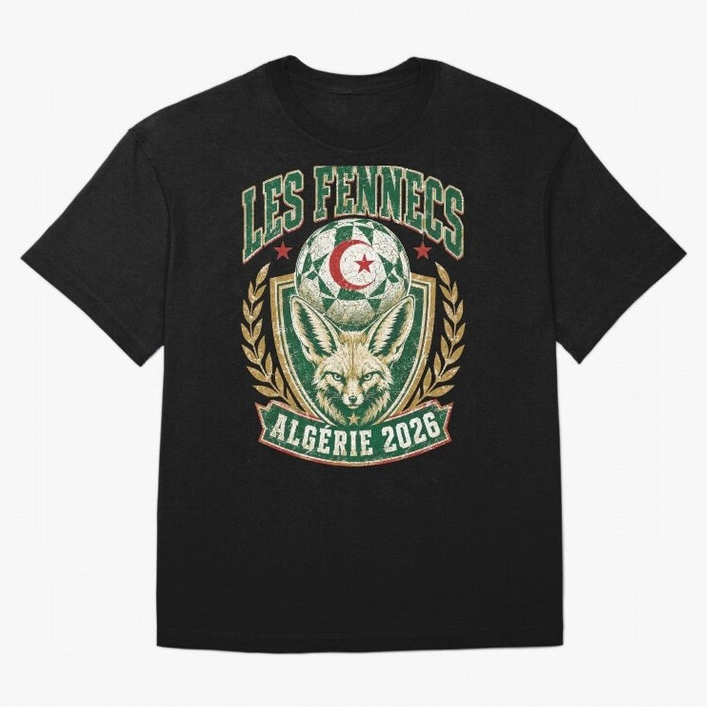 Les Fennecs Alg¨¦rie 2026 World Cup Soccer T-Shirt Classic T-Shirt Unlock FIFA World Cup 2026 USA Canada Mexico Spirit, Centered on France, Cristiano Ronaldo, Worldwide Fan Energy, Dramatic Goals, Stadium Lights and Championship Celebrations;
