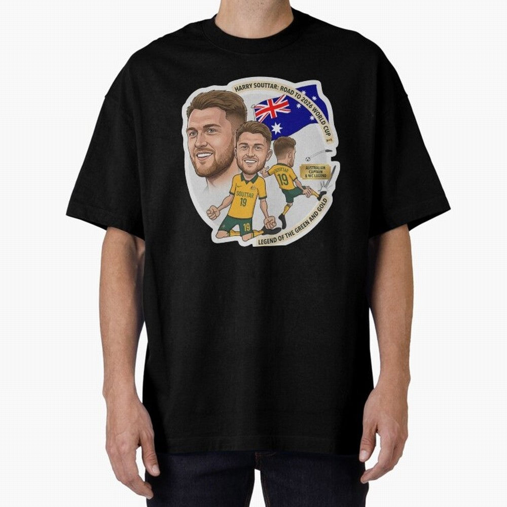Harry Souttar Australia Football Legend Cartoon Illustration Classic T-Shirt Make the Season About Match Day Hype around FIFA World Cup 2026 USA Canada Mexico, Haaland, Germany, Retro Football Energy, Iconic Rivalries, Trophy Chase Drama and
