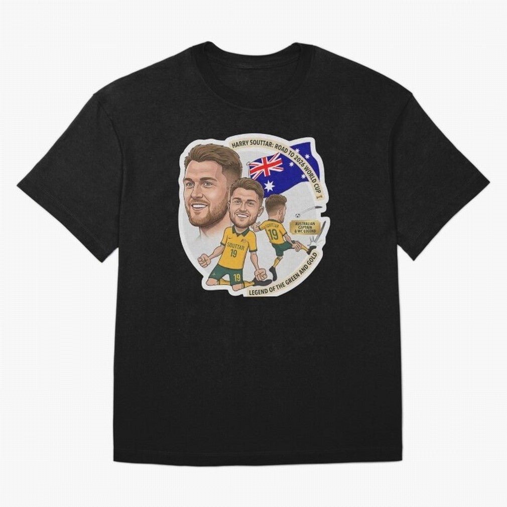 Harry Souttar Australia Football Legend Cartoon Illustration Classic T-Shirt Make the Season About Match Day Hype around FIFA World Cup 2026 USA Canada Mexico, Haaland, Germany, Retro Football Energy, Iconic Rivalries, Trophy Chase Drama and