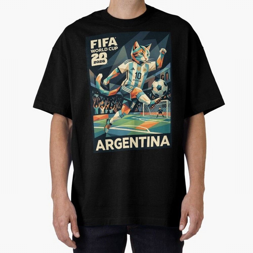 Argentina Cat World Cup 2026 ¨C Geometric Football Art Classic T-Shirt Showcase FIFA World Cup 2026 Group Stage for Fans of Messi, Neymar and Mbappe and Argentina, Bringing Football Passion, Legendary Performances, Festival Vibes and Supporter