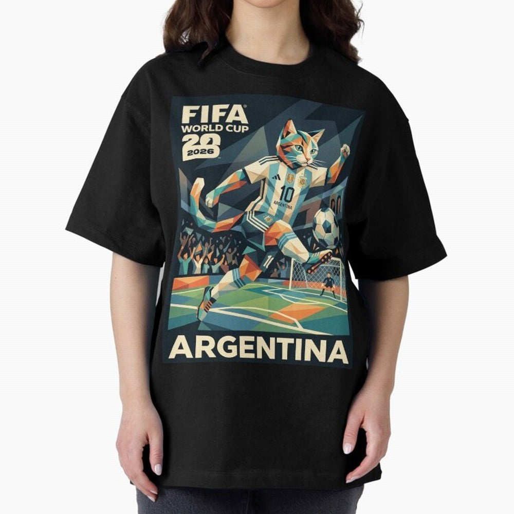 Argentina Cat World Cup 2026 ¨C Geometric Football Art Classic T-Shirt Showcase FIFA World Cup 2026 Group Stage for Fans of Messi, Neymar and Mbappe and Argentina, Bringing Football Passion, Legendary Performances, Festival Vibes and Supporter