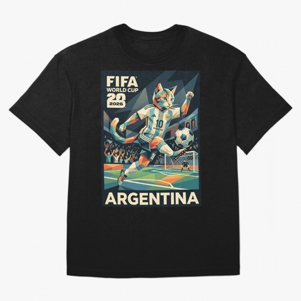 Argentina Cat World Cup 2026 ¨C Geometric Football Art Classic T-Shirt Showcase FIFA World Cup 2026 Group Stage for Fans of Messi, Neymar and Mbappe and Argentina, Bringing Football Passion, Legendary Performances, Festival Vibes and Supporter