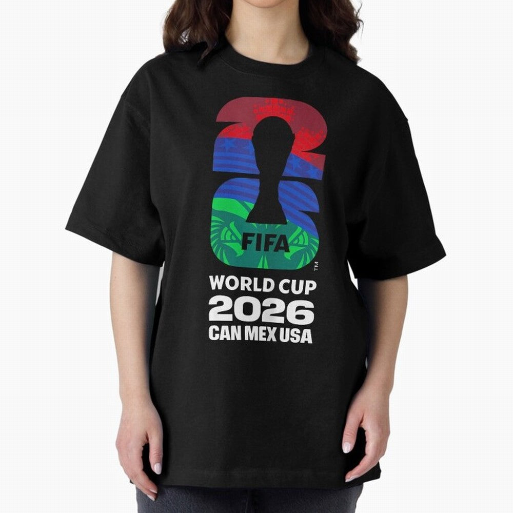 World Cup26 Host Country Logo Flags Oversized T-Shirt Feel the Trophy Chase of Match Day Hype around FIFA World Cup 2026, Messi, CR7 and Mbappe, Argentina and Brazil, Match Day Excitement, Supporter Culture, Golden Goals and Global Football