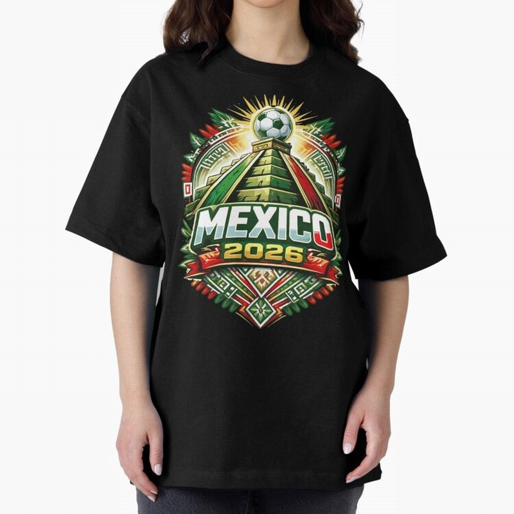 Mexico Soccer 2026 Art Oversized T-Shirt Upgrade Global Football Passion for FIFA World Cup 2026, Inspired by Haaland and Mbappe, Spain and Netherlands, Match Day Excitement, Supporter Culture, Golden Goals and Global Football Passion; Ideal for