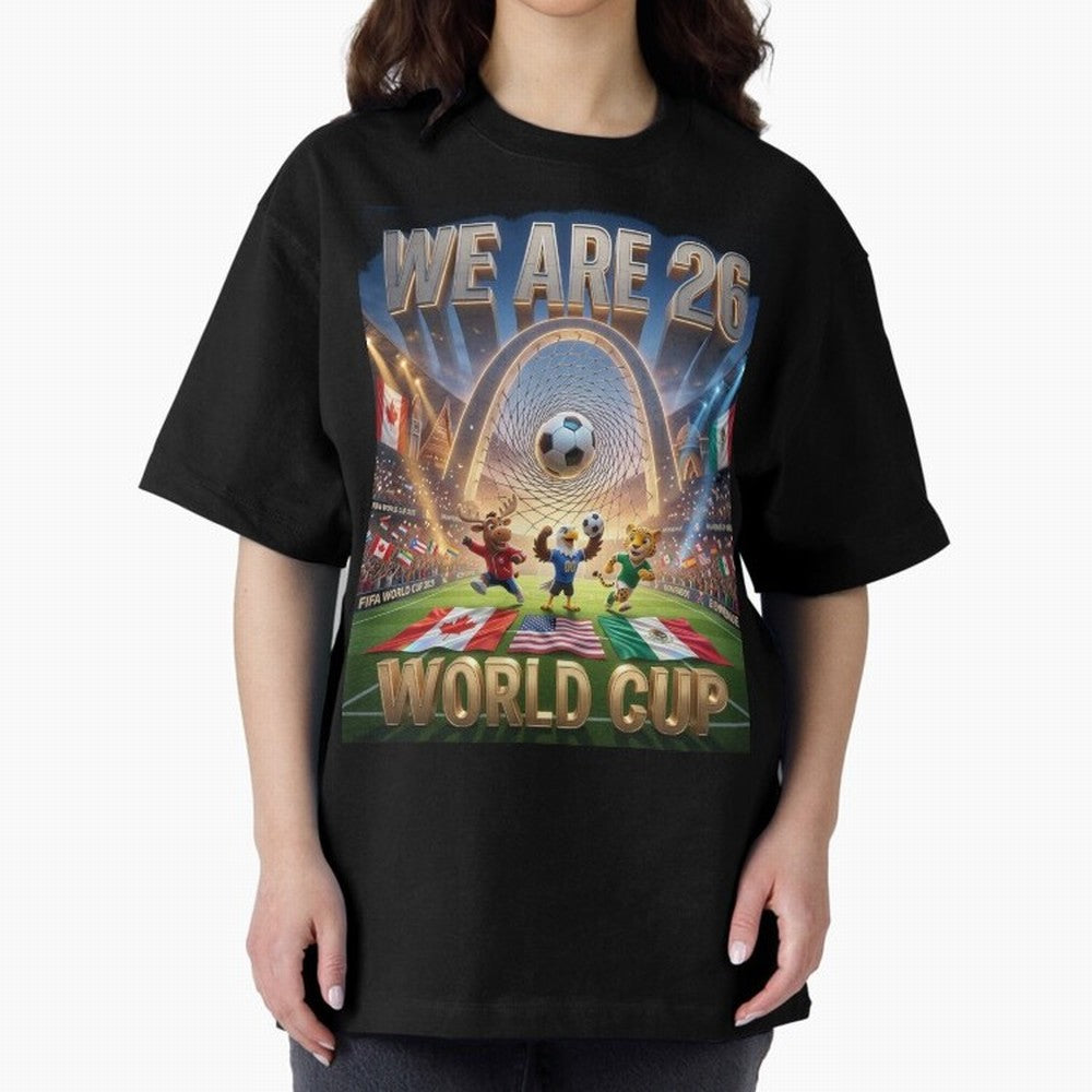 World cup 2026 Oversized T-Shirt Spotlight FIFA World Cup 2026 USA Canada Mexico Centered on Cristiano Ronaldo, Brazil Energy, Worldwide Fan Energy, Dramatic Goals, Stadium Lights and Championship Celebrations; Great for Supporters Who Love