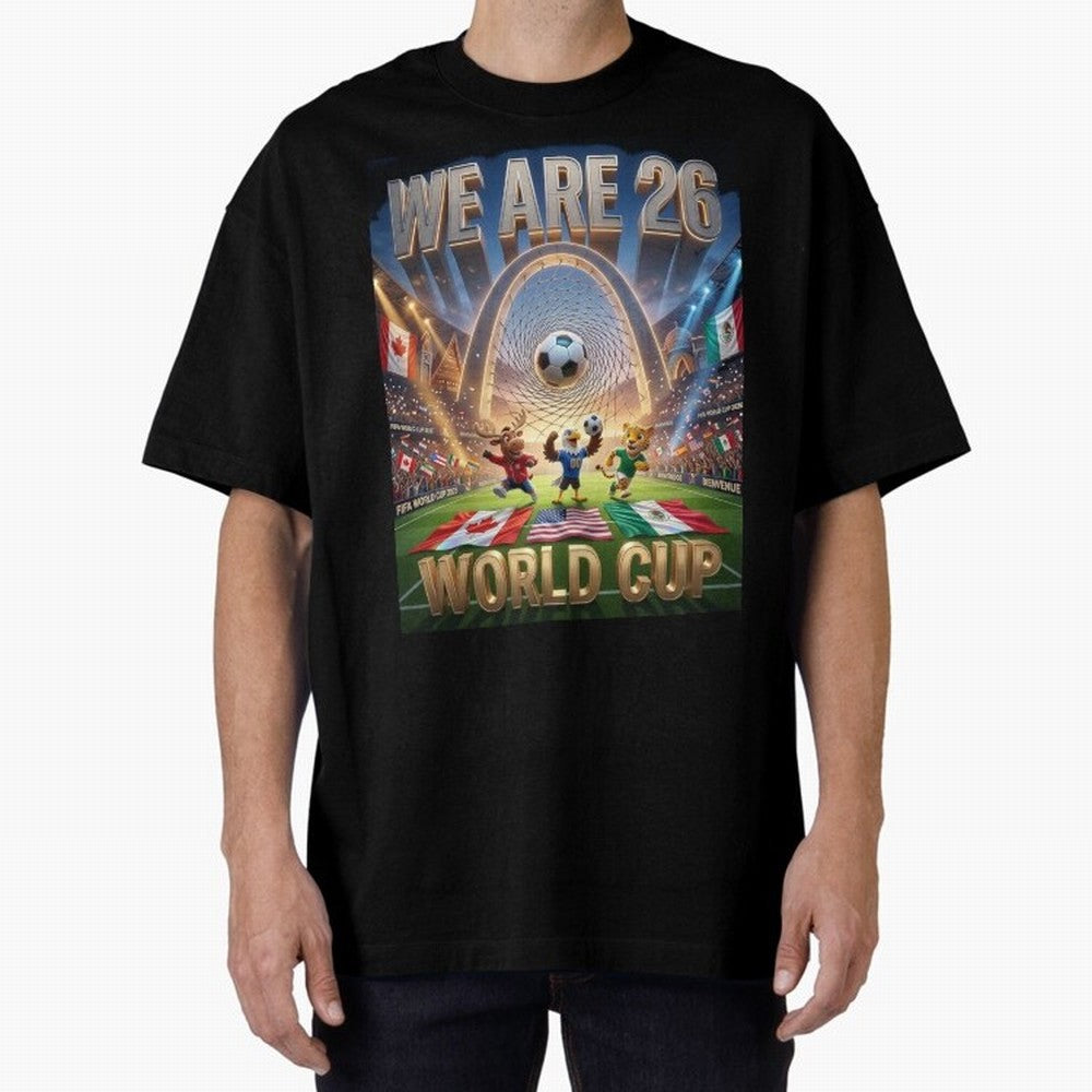 World cup 2026 Oversized T-Shirt Spotlight FIFA World Cup 2026 USA Canada Mexico Centered on Cristiano Ronaldo, Brazil Energy, Worldwide Fan Energy, Dramatic Goals, Stadium Lights and Championship Celebrations; Great for Supporters Who Love