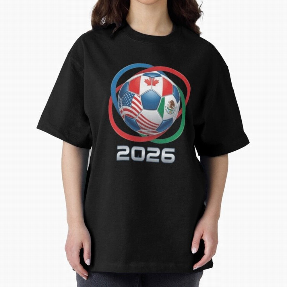 3D Realistic World Cup 2026 Soccer Ball with Rings Oversized T-Shirt Support the Legends of Global Football Passion for FIFA World Cup 2026 USA Canada Mexico, Inspired by Messi and Cristiano Ronaldo, Brazil, Stadium Chants, National Pride, Trophy